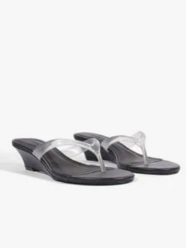 Nwob Womens Schutz Roslyn Black Clear Jelly Thong Wedge Sandals 7